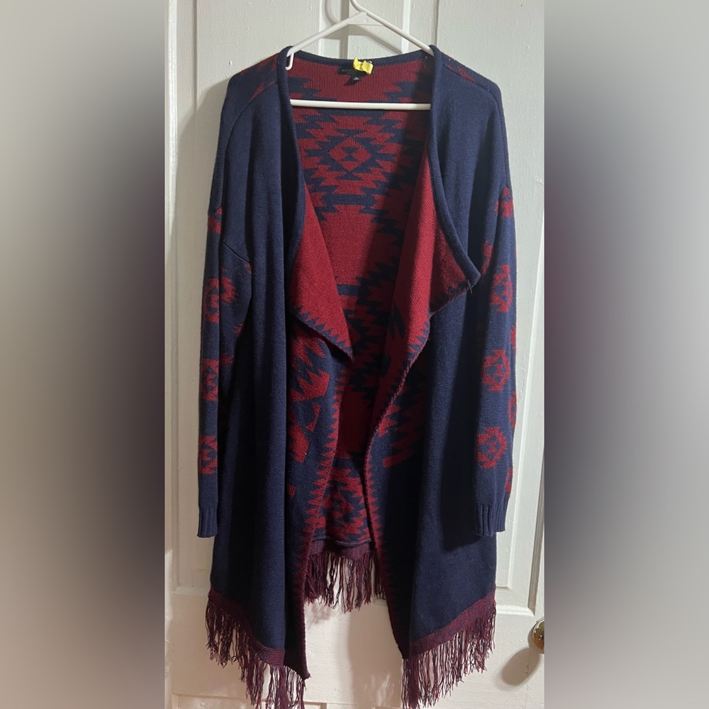 Navy and Burgundy Patterned Women's Sweater